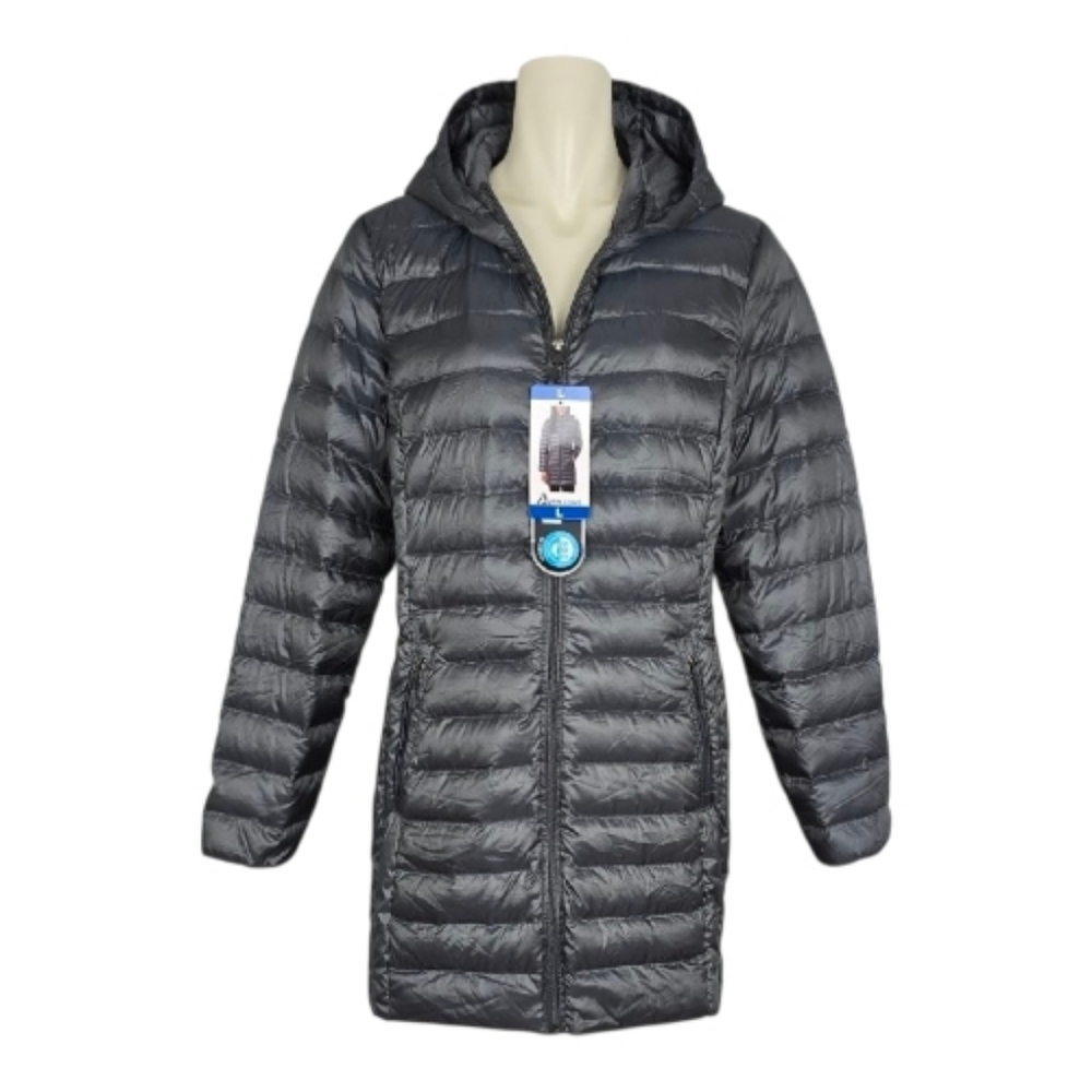 NWT Aventure Women’s Gray Ultra Light Down Hooded Puffer Jacket Large
